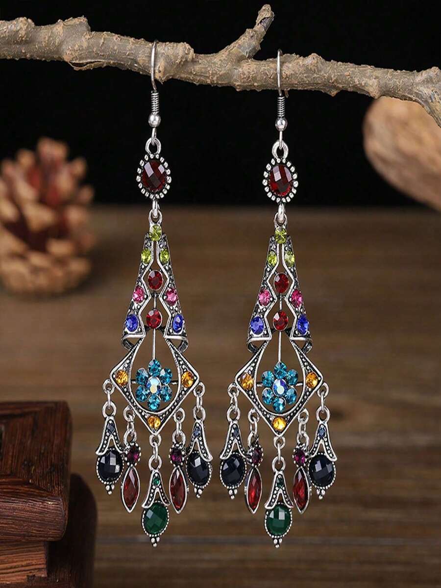 1 Pair Chinese Style High-End Colorful Rhinestone Women's Earrings - Antiquity - View 1