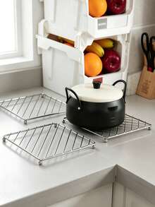 1pc Thickened Stainless Steel Trivet, Square Wire Anti-Scald Pot Stand, Raised Feet Heat Resistant Table Protector, Multipurpose Kitchen Cooling Rack, For Hot Kettle, Cookware & Hot Dishes, Household Dining Table Kitchen Tabletop Supplies Christmas - Multicolor - View 5
