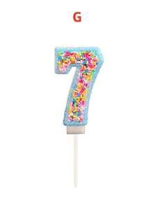 Light Blue Glitter Border Rainbow Candy Birthday Number Candle, Autumn Decor, Souvenir, Camping, Kitchen, Christmas, Party Gift, Kitchenware, Home Decor & Accessories, Party Decoration & Supplies - View 10