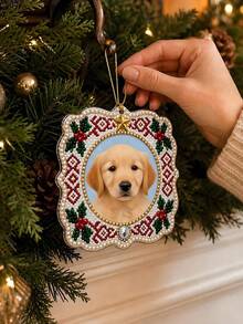 2D Flat Customized Pet/Portrait Painting Set Christmas Hanging Ornament, Personalized Pet/Family Photo, Suitable For Christmas Tree, Window, Home Decor, Christmas Birthday Gift For Women - Multicolor - View 2