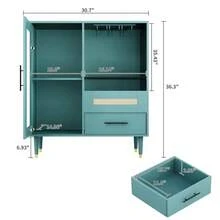 Modern Wine Bar Cabinet With Tempered Glass Door – Freestanding Buffet Sideboard With Integrated Wine Glass Rack, Drawers, Adjustable Shelves – Compact Storage For Home, Kitchen, Dining, Living Room - Green - View 5