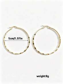 Fashionable Stainless Steel Textured Hoop Earrings For Women For Daily Decoration - Gold - View 3
