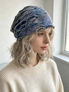 1pc Retro Tie Dye Ripped Hole Hat, Y2K Avant-Garde Girl Style, Multifunctional Holiday Accessory - Multicolor - View 4