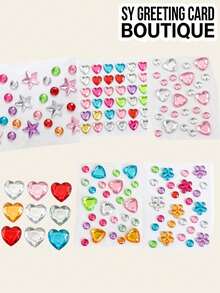 6pcs Random Mixed Color Faux Crystal Decorative Stickers, Heart + Star + Flower + Round Rhinestone Multi-Shape Acrylic Self-Adhesive Stickers, Used For Photo Frame, Shell, Daily Supplies Decoration, Diverse Shapes And Colors With Packaging - Decorative Stickers - View 8