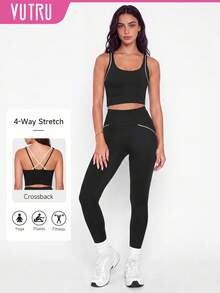 VUTRU Women's Tight Backless Tank Top & Butt-Lifting Leggings Workout Set For Fitness And Yoga - Black - View 1