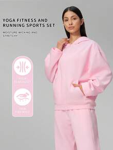 MFVIM Women's Autumn/Winter New Long Sweatshirt + Long Sweatpants 2pcs Sports Casual Versatile Set - Baby Pink - View 2