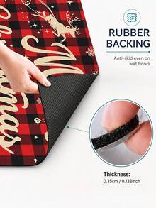 1件裝水牛格紋聖誕老人麋鹿字母印花廚房地墊，長方形地毯，復古鄉村農舍風節日門墊，適用於廚房水槽、玄關、走廊、客廳、臥室、門口，聖誕家居裝飾 - 彩色 - 查看 8