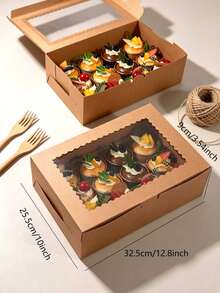 1/12pcs Kraft 12-Cupcake Paper Boxes With Clear View Window & Holder Insert, Foldable Dessert Gift Box For Home Baking, Birthday, Wedding Party - View 4