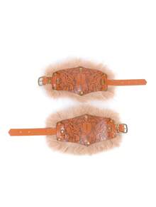 1 Pair Viking Vintage Embossed PU Leather Wrist Guards, Unisex Medieval Faux Fur Wrist Decor, Renaissance LARP Cosplay Halloween Costume Accessory - ZSJ - View 6