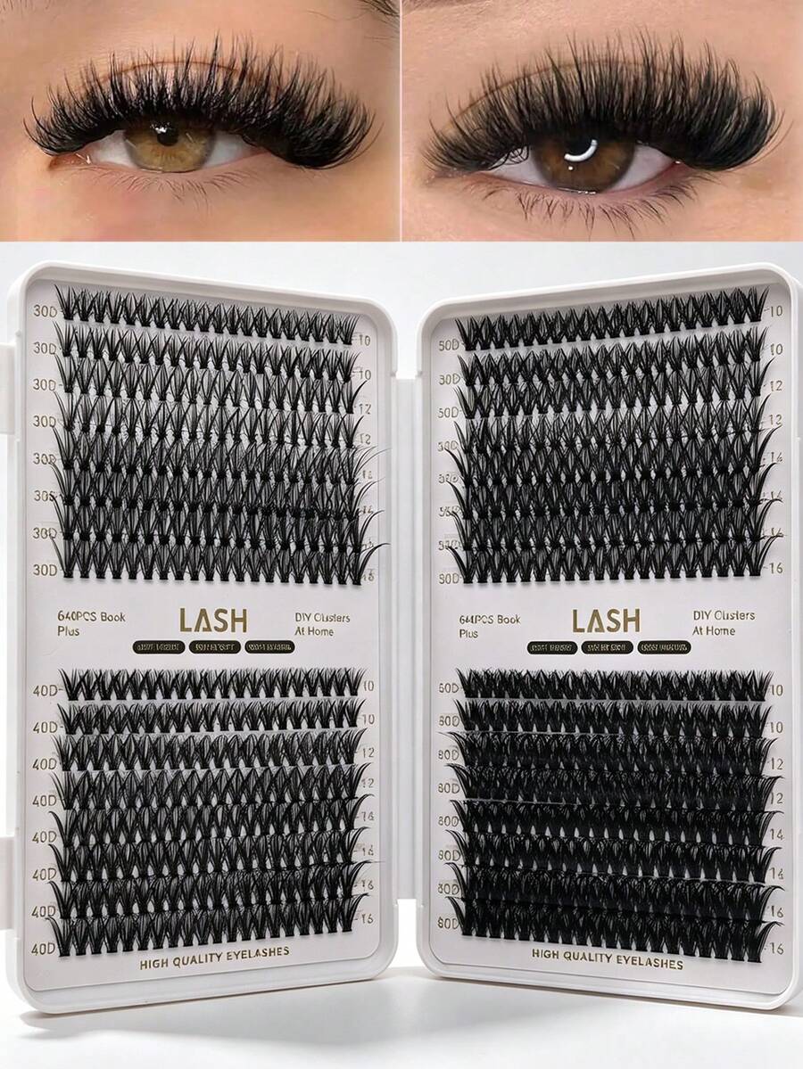 DIY Lash Cluster Book 640Pcs 30D 80D Mixed Density D Curl 10 16mm Mixed Length Individual Eyelash Clusters Home Eye Makeup Tool - D - View 1