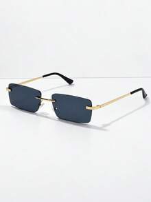 1pc Frameless Rectangular Fashion Glasses, Narrow Frame, Fashion Glasses For Men And Women, Suitable For Daily Wear, Outdoor And Beach Use - Grey - View 3