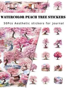 50Pcs For Kids Watercolor Peach Tree Stickers Floral Nature Waterproof DIY Decals - Multicolor - View 1