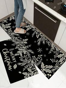 1/2pcs Christmas Kitchen Floor Mat, Merry Christmas Kitchen Rug - Christmas Tree Kitchen Decor - Black Christmas Decoration, Suitable For Floor, Bathroom, Living Room, Entrance, Christmas Holiday Gift! - Multicolor - View 8