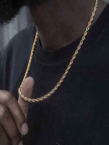 1pc Stainless Steel Twisted Rope Necklace, European And American Vintage Street Hip-Hop Style Gold-Plated All-Match Necklace, Waterproof, Sweat-Resistant, Non-Fading, Suitable For Parties, Daily Wear, Holidays, Birthday Occasions, Also Can Be Given As A Gift To Boyfriend/Girlfriend And Loved Ones, Elegant Valentine's Day Gift For Her/Him, Unisex Holiday Gift - Gold - View 2