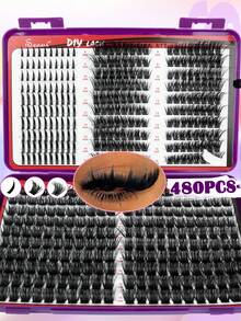 480pcs D Curl, Dense Voluminous False Lash Kit, Fales Eyelash Clusters, DlY Eyelash Extension Kit, Soft & Comfortable, With Bond And Seal, Tweezers, Brush, Wispy Soft Daily Cluster Lashes Self Use - Black - View 8