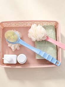 1pc Double-Sided Long Handle Bath Brush, Soft Bristle Brush Head With Bath Sponge Ball 2-In-1 Design, Extended Curved Handle For Easy Back Cleaning Without Help, Soft And Dense Bristles For Rich Lather And Gentle Skin Cleansing, Home Bathing And Body Scrubbing Tool, Practical Shower Accessory For Student Dorms, Unisex Daily Bathing And Cleaning Essential, Bathroom Hanging Storage With Easy Drainage, Practical Bath Gift For Family And Friends - Multicolor - View 10