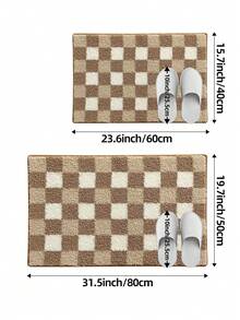 1件裝棋盤格浴室地墊，柔軟植絨浴墊，防滑底面，吸水舒適淋浴地毯，可機洗，適用於洗手台、臥室、浴室，居家裝飾 - 彩色 - 查看 3