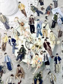 100pcs Vintage Fashion Youth Character Stickers, DIY Scrapbooking Collage Photo Album Magazine Planner - Boy's Prologue - View 9