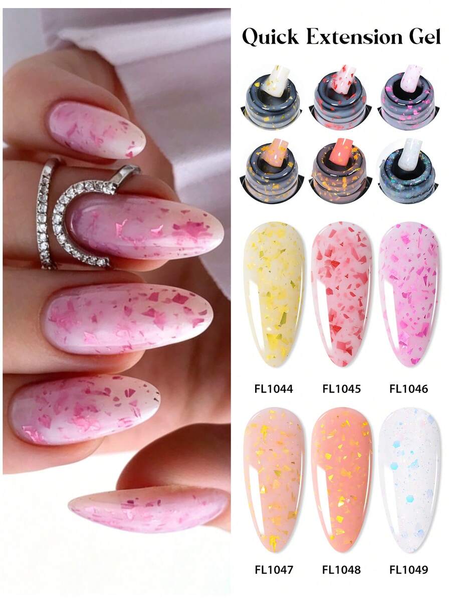 FOUR LILY 10ml Gold Foil Quick Build Gel - Shiny Fast Nail Extension, Soak-Off UV/LED Nail Gel, Suitable For DIY And Salon Manicure - Multicolor - View 1