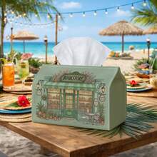 1pc Bookstore Cabin Pattern Tissue Box, Multi-Functional Sturdy Storage Box, Perfect For Living Room, Bedroom Or Kitchen Home Decor, Can Effectively Hide And Store Tissues And Napkins - A - View 9