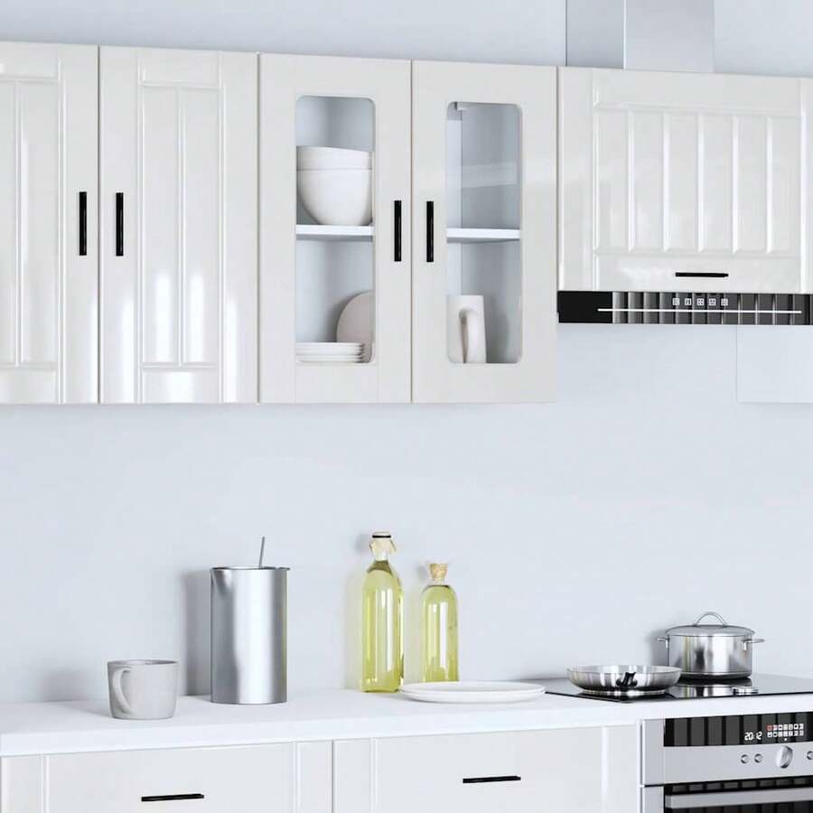 vidaXL Armoire murale cuisine avec porte en verre Porto blanc brillant - Blanc - Voir 1