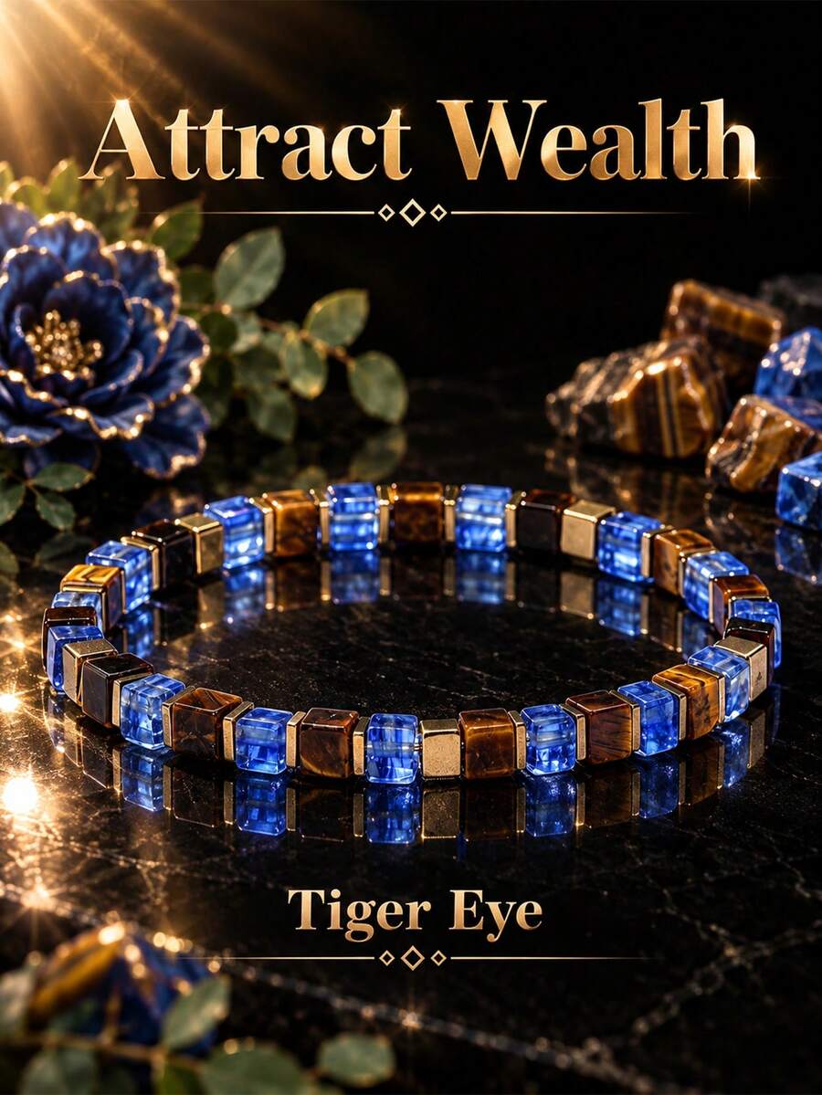 Vintage Style Square Tiger Eye Beaded Bracelet With Gold Spacers, Wealth-Attracting Jewelry To Attract Prosperity And Opportunity, Suitable For Daily Wear And Gifting - Multicolor - View 1