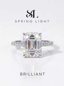 1pc Moissanite Ring, Luxury 4 Carat Emerald Cut Solitaire Diamond Ring, Suitable For Women Engagement And Wedding - Rectangular Moissanite Ring 4ct - View 1