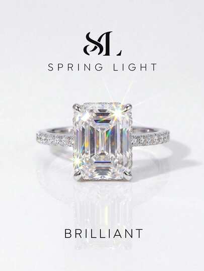 4 Carat Emerald Cut Moissanite Engagement/Wedding Ring, Elegant, Perfect Gift For Best Friend's Birthday Or Anniversary, Also Suitable As Wedding Jewelry