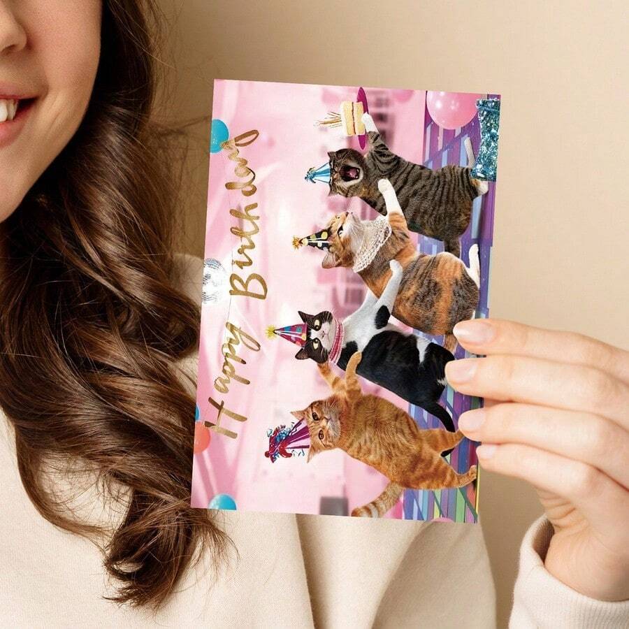 Kitten Birthday Card - Happy Birthday Cat Card - Send Her/Him Sparkle Funny Humorous Birthday Card - Vintage Glitter Sweet Kitten Birthday Card Cat Funny Happy Birthday Card With Envelope For Blessing Message Funny Card - Single Piece - View 1