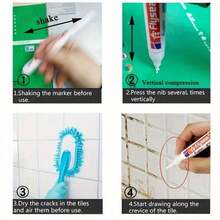 White/Grey Waterproof Tile Grout Pen, White Tile Repair Pen, Anti-Mold Filling, Easy-To-Use Gel Grout, Suitable For Bathroom And Kitchen Tiles, Suitable For Other Material Surfaces - View 6