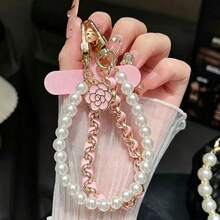 1ins Style Handheld Phone Chain Short Pearl Double Chain Fashion High-End Celebrity Hanging Chain Bag Keychain USB Drive Decoration Anti-Lost Lanyard Leather Metal Chain Women Wrist Strap Clip Shell - Multicolor - View 14