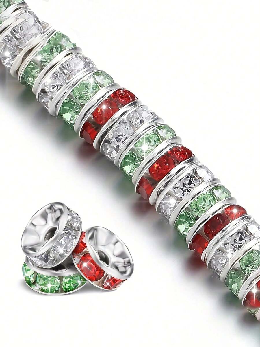 Set Manik-Manik Spacer Kristal Rhinestone Merah Hijau Putih 8mm Isi 120-400pcs untuk Natal - Sempurna untuk Pembuatan Perhiasan DIY, Gelang, Kalung, dan Hadiah Kerajinan. - MultiWarna - View 1