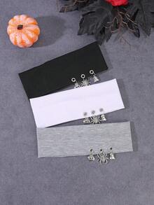 1pc/3pcs Personalized Street Style Halloween Decorative Elastic Sweat-Absorbing Sports Headband With Metal Spider Ghost Pumpkin Pendant Versatile Fashion Hair Band - Multicolor - View 2