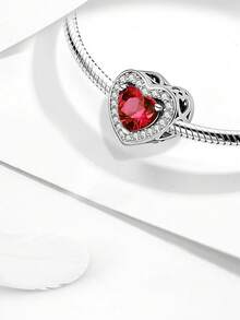 1pc Red Heart Pendant, Suitable For Women DIY Bracelet Jewelry - Silver - View 10