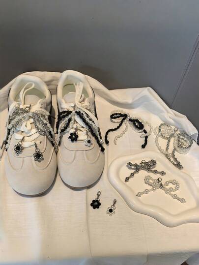 2/6 pcs Charm Sepatu Pita Manik Mutiara Balletcore, Gesper Sepatu Bunga Lucu Dekorasi DIY untuk Sneakers dan Sepatu Training