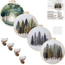 Beginner's Natural Landscape Embroidery Set, Tree Embroidery Beginner's Set DIY Cross Needle Set, Suitable For Beginners Printing, Sewing, Art Crafts Painting, Home Decoration Needle Art - A - View 2