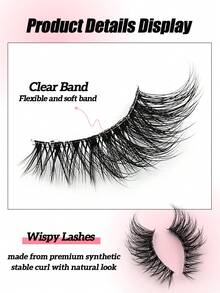 Sibeuna 7 Pasang Bulu Mata Palsu Setengah Mata Efek Cat Eye, Tampilan Alami, Lembut dan Ringan, Desain Silang, Dapat Digunakan Kembali, Cocok untuk Riasan Sehari-hari, Tangkai Transparan 2/3 Bulu Mata Palsu Sudut Luar - Hitam - View 3