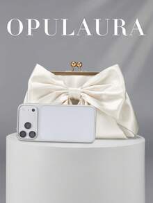 OpulAura 女款精緻迷人蝴蝶結裝飾晚宴手拿包 低調奢華仿珍珠設計 手提包 適合婚禮／度假／正式派對／舞會場合 含鍊條 - 白色 - 查看 4