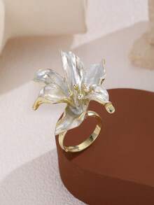 Juego de 3 piezas/Set Nuevos Pendientes & Anillo de Flor de Iris 3D, Accesorios Florales Elegantes & Sofisticados Versátiles para Mujeres, Adecuado para Banquete, Boda, Fiesta, Regalo de Vacaciones para la Mejor Amiga - conjunto de joyas - Ver 4