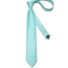 Men's Wedding Banquet Tie 4-Piece Set, Teal Solid Color Pocket Square, Cufflinks, Silver Tie Clip, Suit Accessories - Baby Blue - View 3