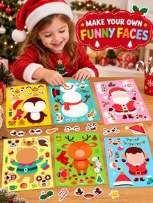 6PCS Christmas Cartoon Face Swap Collage Sticker Pack, Santa Claus, Snowman, Reindeer, Penguin, Elf Pattern DIY Assembly Stickers, Children's Handmade Educational, Greeting Card & Planner Decoration Stickers, Christmas Party Small Gifts, Holiday Souvenirs, Suitable For Birthday, New Year, Valentine's Day, Easter, Children's Day, Back To School, Halloween, Thanksgiving And Christmas Gifts - Multicolor - View 2