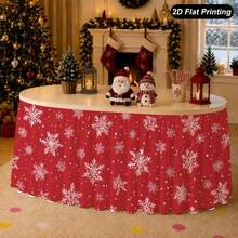 1PC 2D Flat Christmas Tablecloth Red Snowflake Table Skirt Perfect For Home Kitchen Decor Home Party Holiday Decoration Christmas Party Tablecloth,Tableskirt - Multicolor - View 1