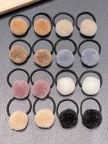 32pcs Autumn/Winter Fluffy Pom Pom Hair Ties For Girls, Soft Plush Ball Elastic Headbands, Morandi Color Hair Ropes For Girls, Suitable For Ponytail Daily Hair Accessories, Gift For Girls, Children's Hair Accessories - Multicolor - View 6