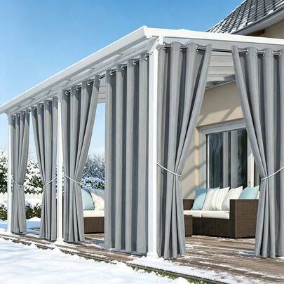 1pc Outdoor Waterproof & Cold-Resistant Oxford Fabric Partition Curtain, Waterproof, Easy Grommet Installation, Wind-Resistant, Suitable For Outdoor Patio, Porch, Balcony Sunshade Curtain, Privacy Protection Curtain, Bedroom Living Room Balcony Decorative Curtain