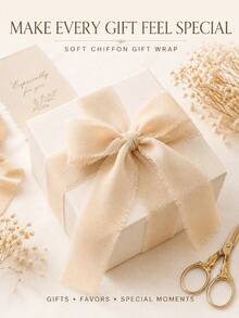 3Rolls/1Rolls Champagne Chiffon Ribbon,1.57"X16.4Yards Soft,Frayed Fabric For Gift Wrapping,Wedding Decor,Bouquets,And DIY Crafts,For Bouquets And Wedding,Gift Wrapping Ribbon|Holiday Ribbon|Soft Textured Ribbon,Gift Box Decorative Bow ﻿ - Multiple Styles - View 7