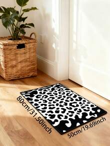 1pc White Background Black & White Contrast Leopard Print Rectangular Floor Mat, Minimalist Modern Short Pile Black Edged Rug Pad, Versatile All-Season Home Decor Mat For Living Room Sofa Coffee Table Bedroom Entryway - Black and White - View 13