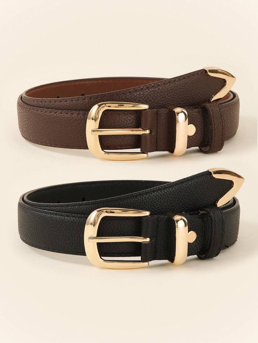 1/2pcs Solid Color Casual Vintage Elegant PU (Polyurethane) Belt, Versatile For Daily Wear, Can Be Paired With Sweaters, Jeans And Jackets, Suitable For All Seasons - Multicolor - View 1