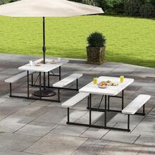 Picnic Table, Rectangular HDPE Outdoor Table Bench Set - Green - View 4