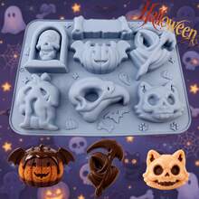 Halloween Theme Silicone Baking Molds: Includes Classic Holiday Shapes Like Pumpkin Lantern, Bat, Spider, Witch Hat, Tombstone, Haunted House, Mummy And More 3D Designs, Suitable For Making Chocolate, Candy, Pudding, Cookies Or Cake Decorations. Made Of Silicone Material, Wide Temperature Range, Easy To Demold And Dishwasher , Ideal Tool For Holiday Parties And Creative Desserts. - Baby Blue - View 16