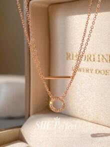 1pc Sparkling Zirconia Double Layer Necklace, Women's Daily Wear Party Birthday Anniversary Jewelry Gift - Style 1 - View 9